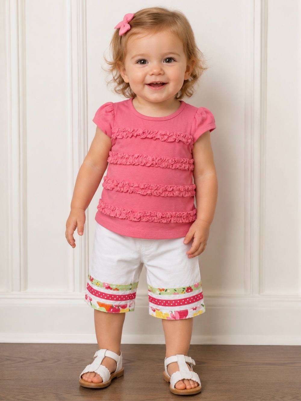 Gymboree Girls Ruffle Top & Printed Bermuda Shorts Outfit Set